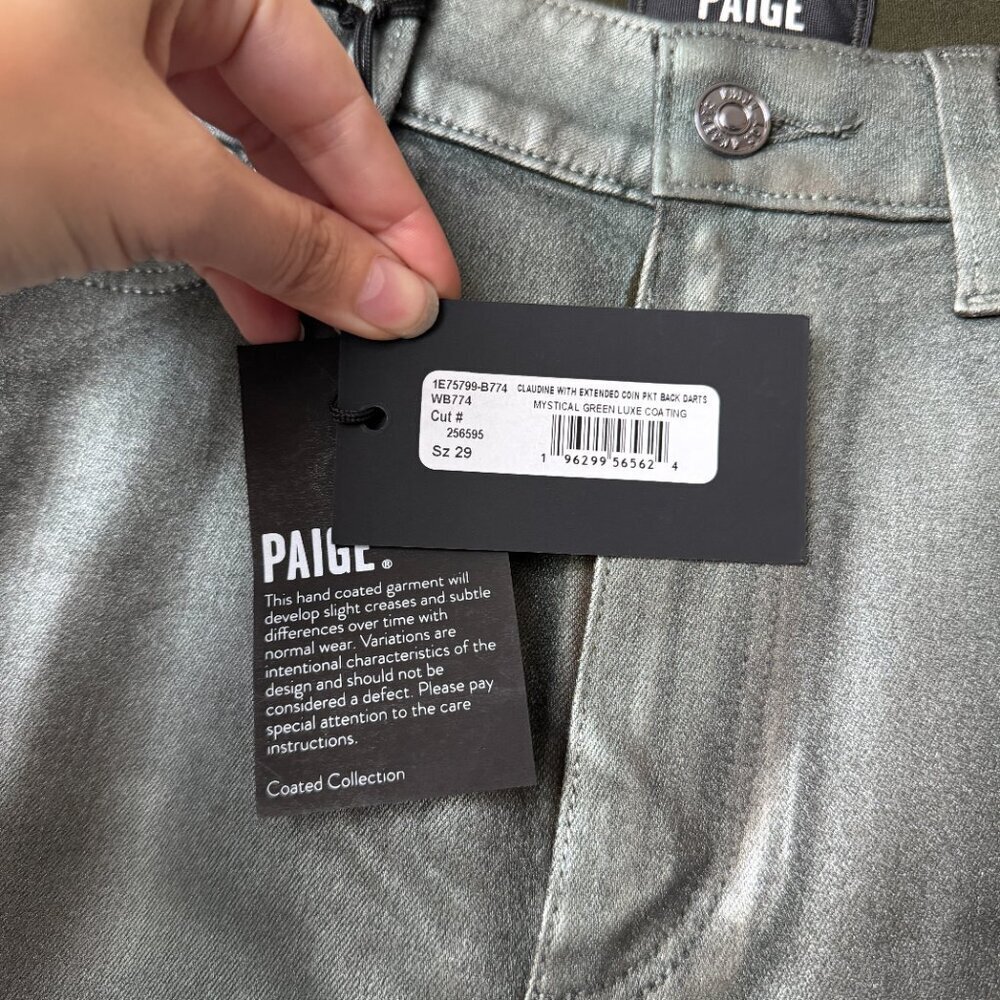 NEW Paige Claudine Mystical Green Coated High Waisted Jeans Size 29 - Picture 5 of 9